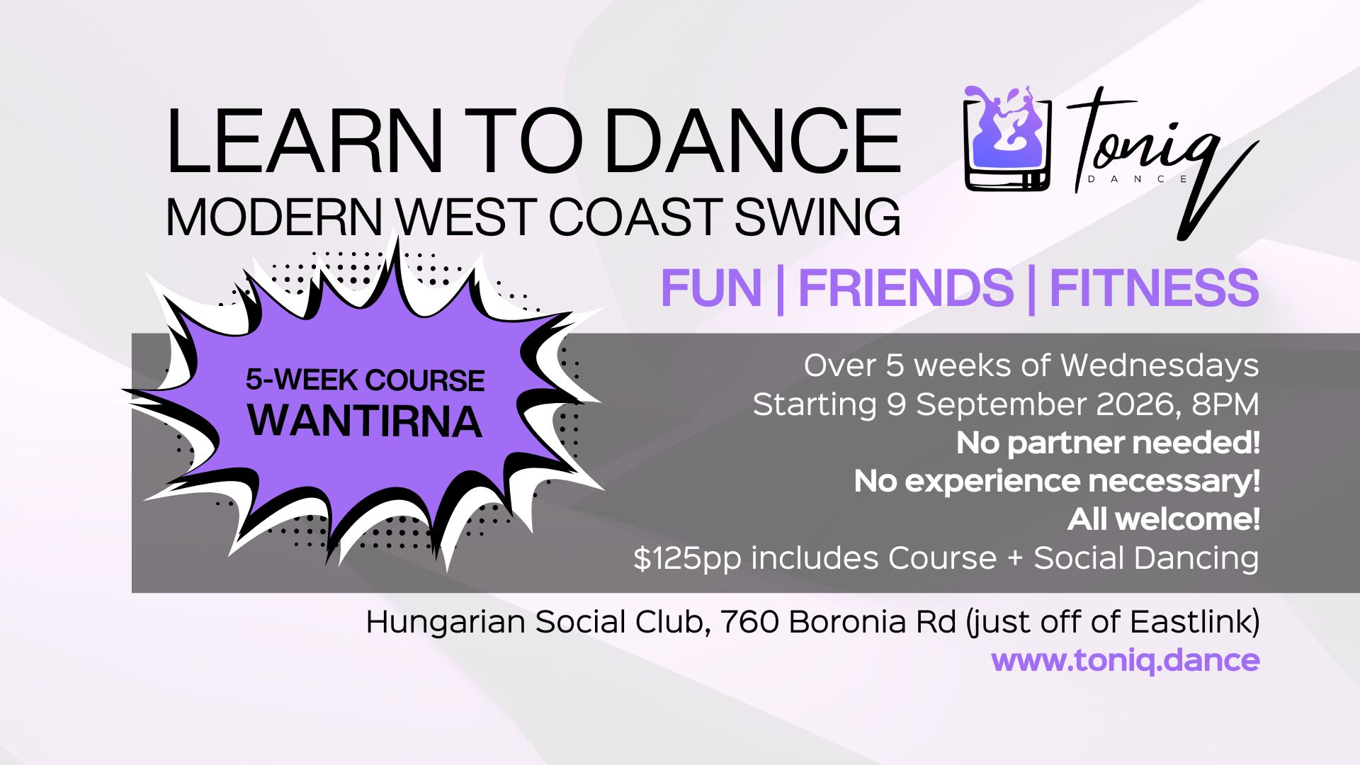5-Week Beginner Course - Modern West Coast Swing - Social Adult Dance Classes Melbourne