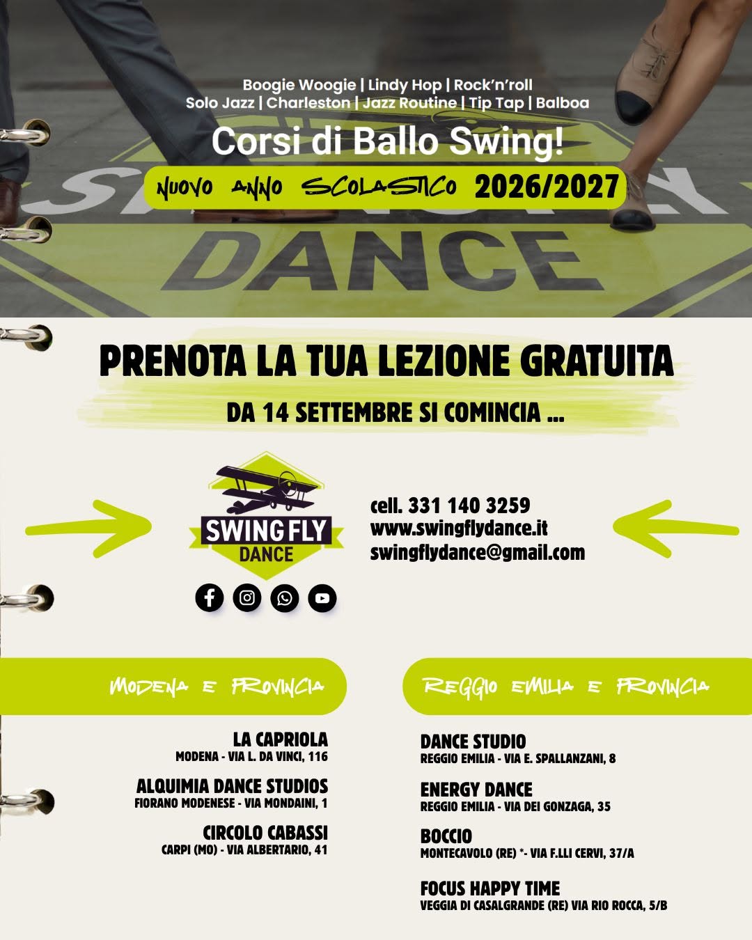 Nuovi Corsi di Swing🛫Stagione 2026/27🥳Open Week dal 14 al 18 Settembre📌
